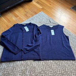 Coldwater Creek Deep Blue Knit Cardigan and shell sweater set